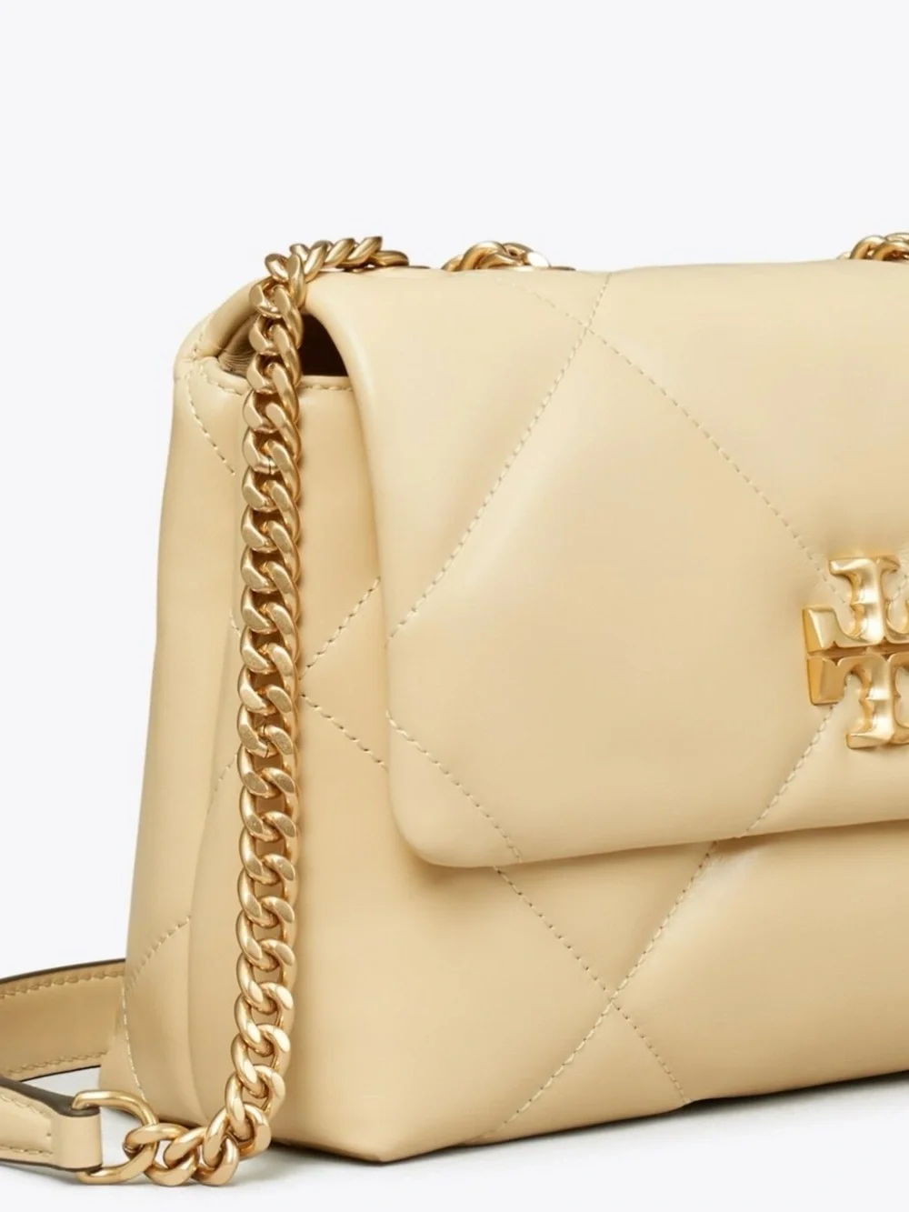 $575 Tory Burch Small Kira Diamond Quilt Shoulder Bag Vanilla Soft Serve